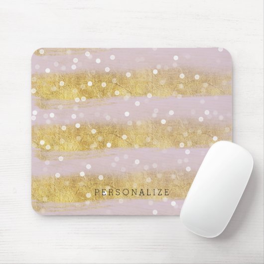 Goud en roze Stripes Bokeh Confetti Muismat (Met muis)