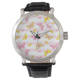Goud en roze vlinder horloge