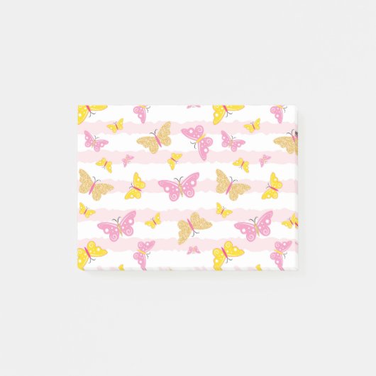 Goud en roze vlinder post-it® notes (Voorkant)