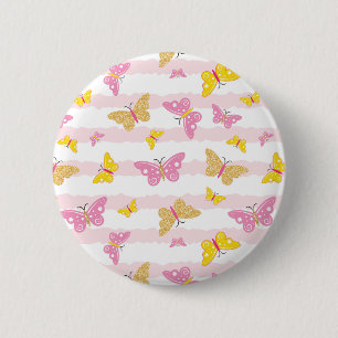 Goud en roze vlinder ronde button 5,7 cm