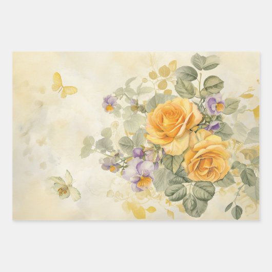 Goud en Rozen 50e bruiloft Jubileum Inpakpapier Vel (Voorkant 2)