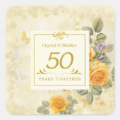Goud en Rozen 50e Bruiloft Jubileum Sticker (Voorkant)