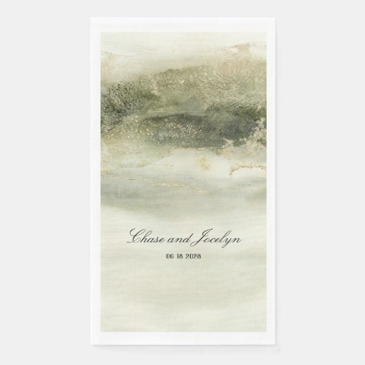 Goud- en Sage-Waterverf Wave Wedding Servet (Voorkant)