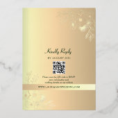 Goud en Smaragd Groene Huwelijk QR Code Folie Uitnodiging (Achterkant)