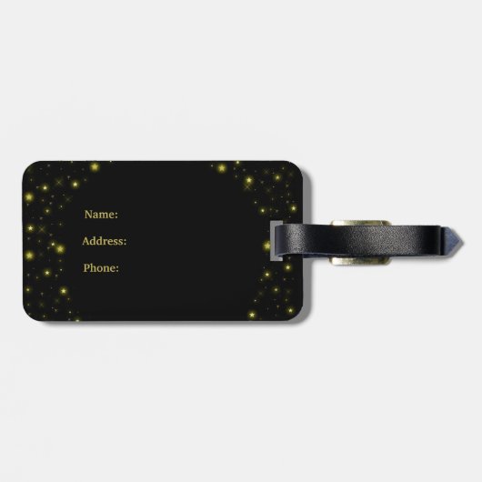 Goud en sparkles sterren op zwart bagagelabel (Achterkant horizontaal)