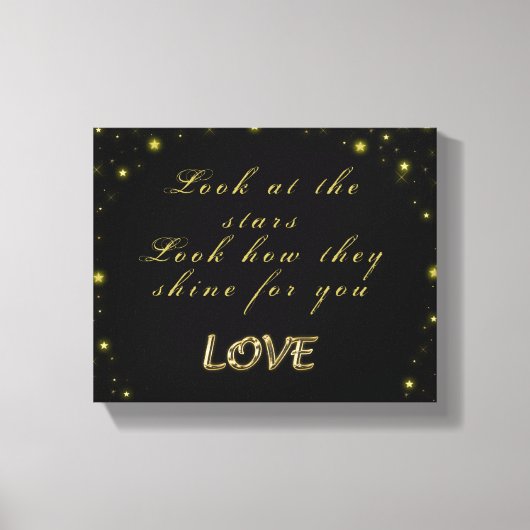 Goud en sparkles sterren op zwart canvas afdruk (Voorkant)