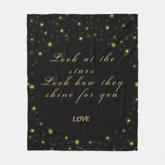 Goud en sparkles sterren op zwart fleece deken (Voorkant)