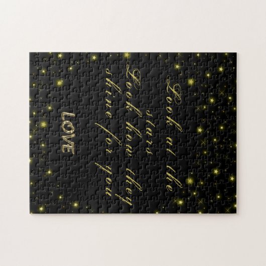 Goud en sparkles sterren op zwart legpuzzel (Horizontaal)