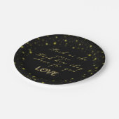 Goud en sparkles sterren op zwart papieren bordje (Gekanteld)