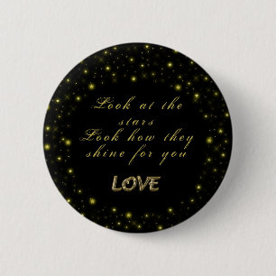 Goud en sparkles sterren op zwart ronde button 5,7 cm