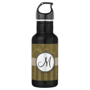 Goud en Tan Floral Wisps & Stripes met monogram Waterfles