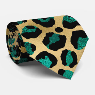 Goud en Teal Glam Luipaardprint Stropdas