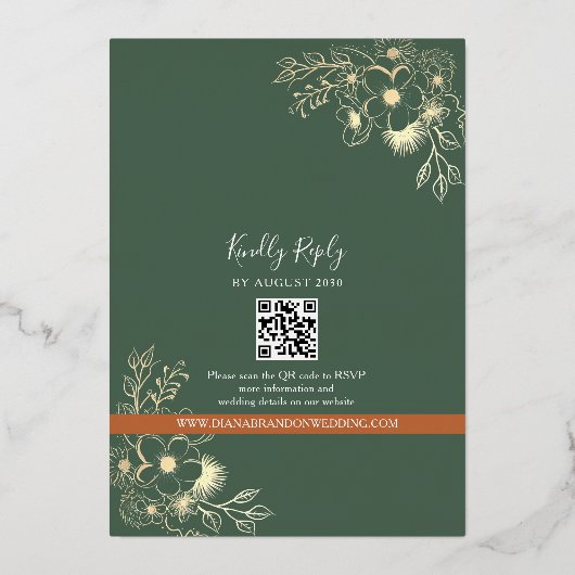 goud en terracotta bruiloft QR-code Folie Uitnodiging (Achterkant)
