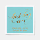 Goud en turquoise beste dag ooit, Hearts Script Servet (Voorkant)