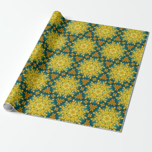 Goud en turquoise blauw sterpatroon cadeaupapier