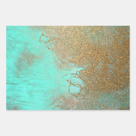 Goud en Turquoise-Design Inpakpapier Vel (Voorkant)