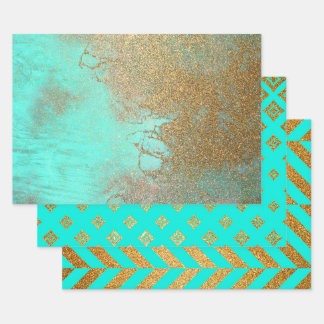 Goud en Turquoise-Design Inpakpapier Vel