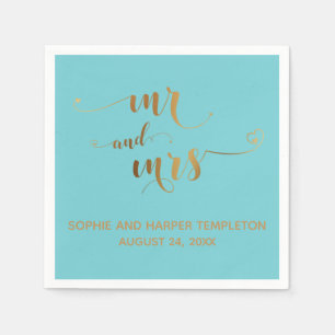Goud en Turquoise Meneer en Mevrouw Calligrafie me Servet