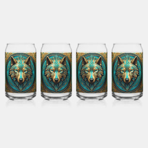 Goud en Turquoise Wolf Head Blikvorm Glas