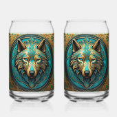 Goud en Turquoise Wolf Head Blikvorm Glas (Achterkant)