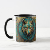 Goud en Turquoise Wolf Head Mok (Links)