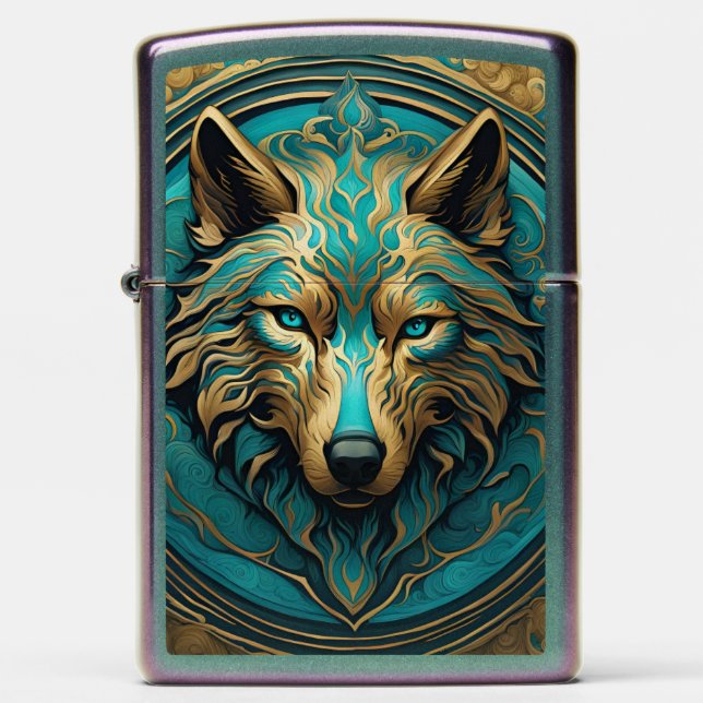 Goud en Turquoise Wolf hoofd (Front)