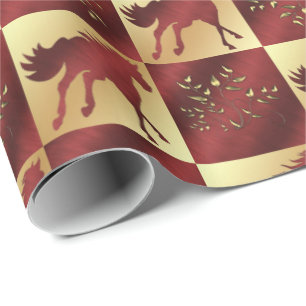 Goud en wijn paard met gouden bladeren cadeaupapier