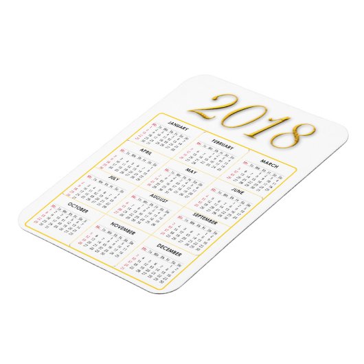 Goud en Wit 2018 Kalender Magneet (Linkerzijde)