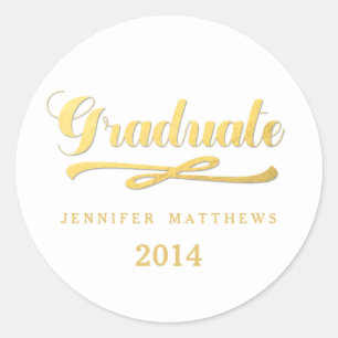 Goud en Wit Afstuderen Ronde Stickers