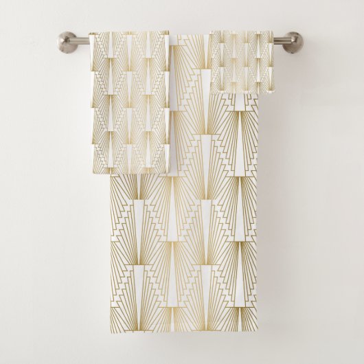 Goud en wit Art Deco geometrisch patroon Bad Handdoek (Insitu)