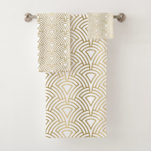 Goud en wit art Deco-patroon Bad Handdoek