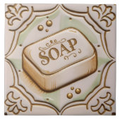Goud en wit Bar van Zeep Grappige Badkamer Tegeltje (Voorkant)