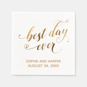 Goud en wit beste dag ooit, Hearts Script Servet