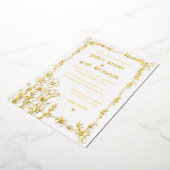 Goud en wit Bloemen Hand getrokken bruiloft Folie Uitnodiging (Gedraaid)