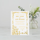Goud en wit Bloemen Hand getrokken bruiloft Folie Uitnodiging Briefkaart (Staand Voorkant)
