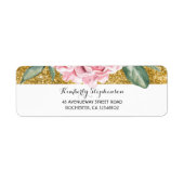 Goud en Wit Bloemen Roze Bruiloft Etiket (Voorkant)