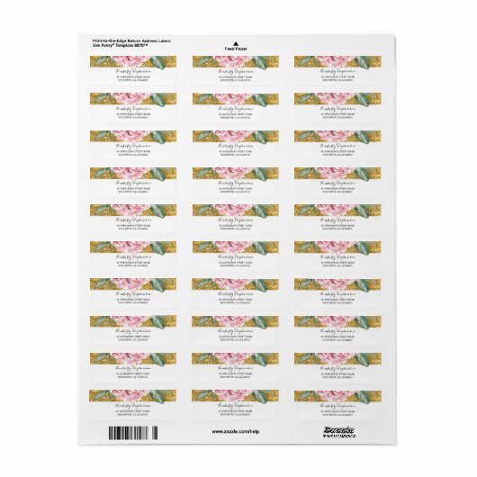 Goud en Wit Bloemen Roze Bruiloft Etiket (Full Sheet)