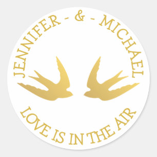 Goud en wit bruiloft Lovebirds liefde Doves Ronde Sticker