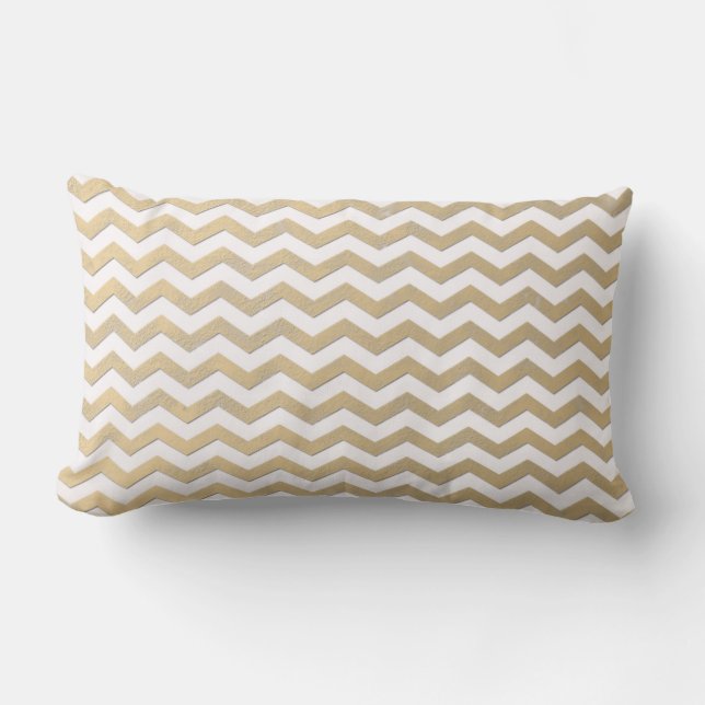 Goud en wit Chevron patroon Kussen (Voorkant)