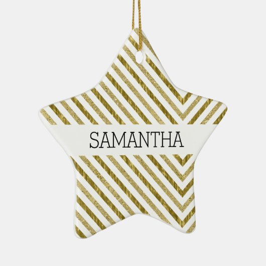 Goud en wit Chique Chevron Keramisch Ornament (Rechts)