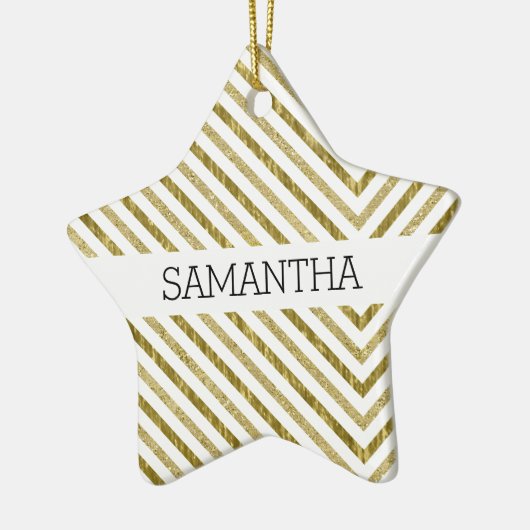 Goud en wit Chique Chevron Keramisch Ornament (Links)