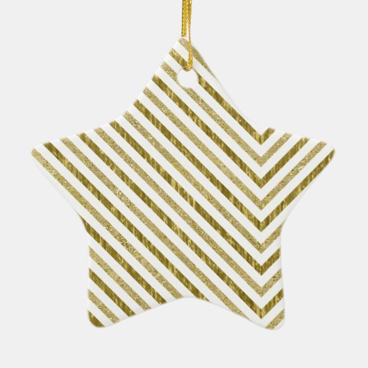 Goud en wit Chique Chevron Keramisch Ornament (Achterkant)