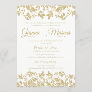 Goud en wit Damask bruiloft Kaart