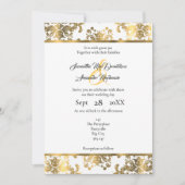 Goud en wit damast bruiloft kaart (Voorkant)