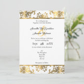 Goud en wit damast bruiloft kaart (Staand voorkant)