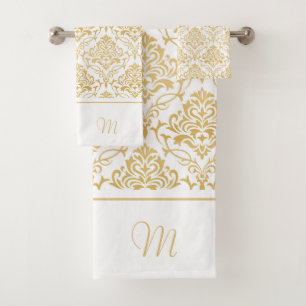 Goud en wit damast monogram 2 bad handdoek