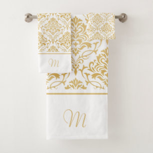 Goud en wit damast monogram 2 bad handdoek
