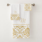 Goud en wit damast monogram bad handdoek (Insitu)