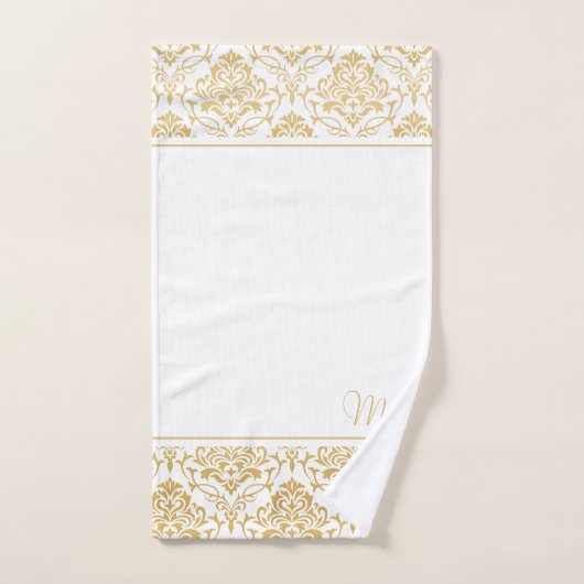 Goud en wit damast monogram bad handdoek (Handdoek)