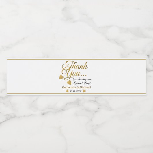 Goud en wit dank u huwelijksfeest gunst waterfles etiket (Enkel label)